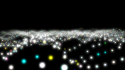 Aufkleber - Fantastic  glowing star particle in random direction with bounce on spotlight ground abstract background animation motion graphic 3D render with copy space on black background