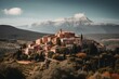 A village in Roussillon with Mount Ventoux in the background, located in the Vaucluse region of Provence, France. Generative AI