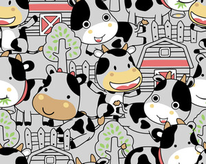 Wall Mural - seamless pattern vector of cartoon farm elements with funny cow