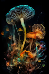 Wall Mural - abstract fantasy mushrooms on dark background