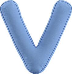 3D Render Cushion Alphabet Pillow Of Letter V With Blue Color 