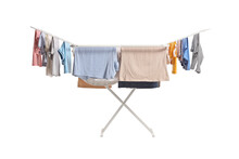 White Washing Line With Clothes Hanging