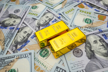 Poster - gold bars on dollars.