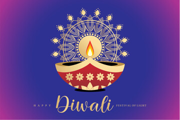 Diwali festival. Beautiful happy diwali decorative oil lamp card background