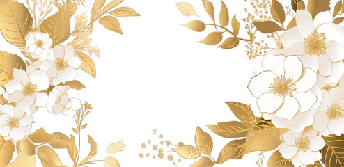 Golden Flowers frame, Floral Garden Frame, Gold Flower backdrop, isolated on transparent background, AI	
