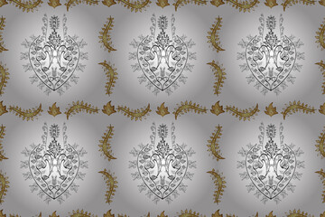 Seamless pattern with interesting doodles on colorfil background. Pano. Raster illustration.