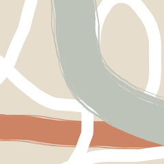Leinwandbilder - Modern abstract illustration with organic shapes and brush stroke lines. Pastel colors and simple minimalist composition. Wall art , poster, invitation or business card idea.