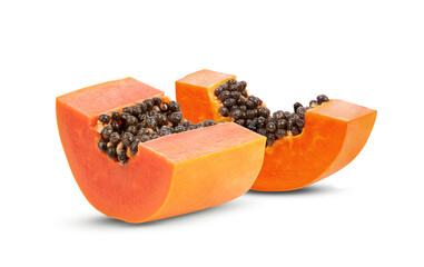 Wall Mural - slices of sweet papaya isolated on transparent png