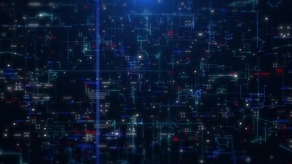 Poster - Technology background of data network connection fly through cyberspace 4K motion background.