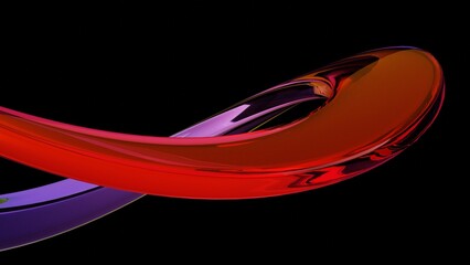 Poster - 3d render abstract background on dark background, Transparent glossy glass, Colorful curve glass with dispersion.