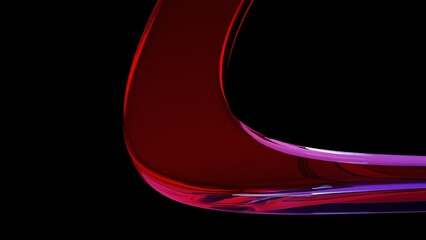 Poster - 3d render abstract background on dark background, Transparent glossy glass, Colorful curve glass with dispersion.