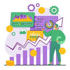Poster - business data analysis concept. man financier marketer analyzing growth charts. increase sales and s