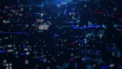 Leinwandbilder - technology background of data network connection perspective, landscape fly through on blue cyberspa