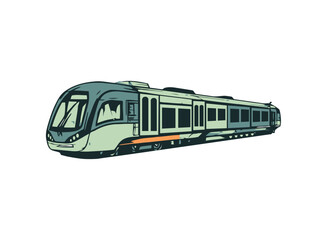 Sticker - Passenger train speeding on railroad tracks vector