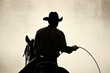 cowboy at the rodeo - shot backlit against big cloud of dust, converted with added grain