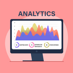 Poster - Online analytics, financial report chart, data analysis, and web development concept. Monitor with data chart company profile, with info graphic elements graph design concept, business presentation