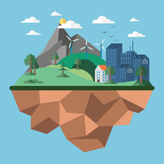 Wall Mural - eco protection, nature concept. comparison of green clean planet and dried up lifeless land. climate