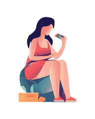 Wall Mural - young woman sitting using phone