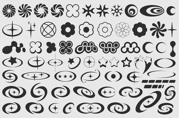 Poster - Cool Set Of Y2K Shapes Vector Design. Modern Geometric Signs Collection. Pack Of Abstract Figures. Rave Acid Graphic. Streetwear Elelements.