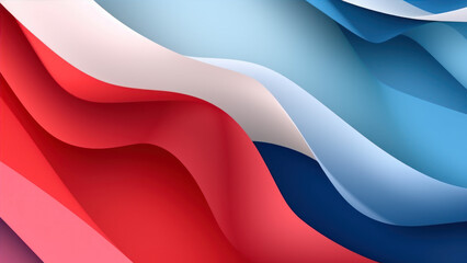Poster - blue, white, red gradient Smooth origami shape paper cut texture with gradient, topographic relief imitation vector illustration copy space generative ai