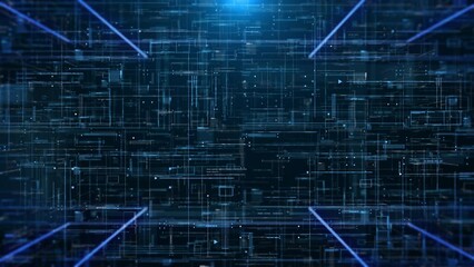 Poster - Digital technology cyberspace network connection fly through scene concept 4K motion background.