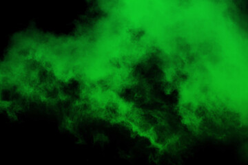 Wall Mural - explosion chemistry green smoke bomb on isolated background. freezing dry fog bombs texture overlays