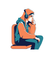 Wall Mural - woman sitting wearing headphones