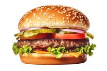 Close Up Pork Burger On Transparent Background.Ai Generated	