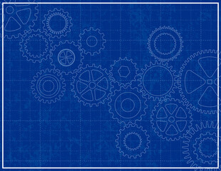 Wall Mural - Blueprint Background with cogs