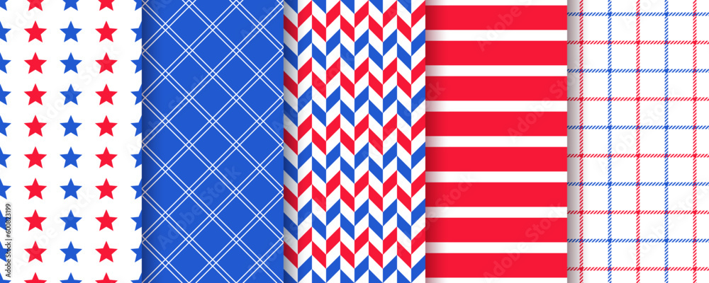 American backgrounds. 4th July seamless pattern. Patriotic prints. Set ...