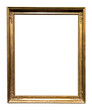 old vertical narrow rococo bronze picture frame isolated on white background with cut out canvas