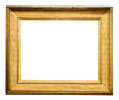 old horizontal classic wide golden picture frame isolated on white background with cut out canvas