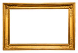 Fototapeta  - old horizontal long rococo gold picture frame isolated on white background with cut out canvas