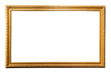 old horizontal long narrow wooden picture frame isolated on white background with cut out canvas