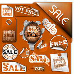 Poster - Set of brown discount tickets, labels, stamps, stickers, corners, tags (vector)