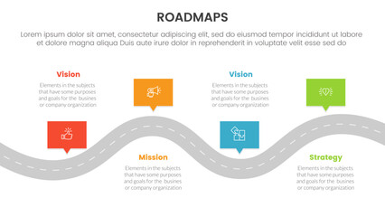 business roadmaps process framework infographic 3 stages with wavy and bumpy road and light theme co