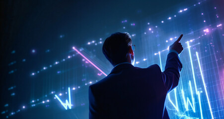 Wall Mural - businessman pointing to an upward chart