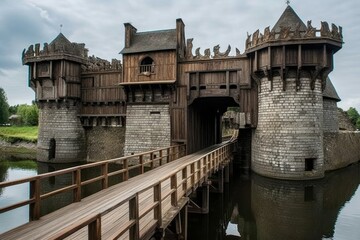 Wall Mural - Drawbridge was raised, sealing off the castle from potential attackers and creating a sense of security for those inside. Generative AI