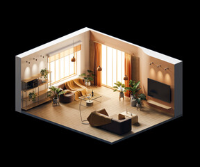 Poster - Isometric view living room muji style open inside interior architecture 3d rendering digital art