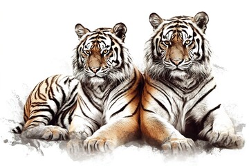 Poster - two tigers isolated on white background. Generated by AI