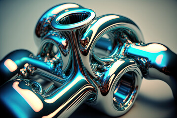 Sticker - Abstract chrome pipes composition. Industry themed background with shiny metallic connected pipes. Generated AI.