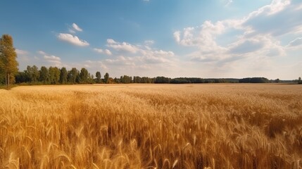 Beautiful landscape with field of ripe rye and blue summer sky