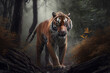 Image of a majestic tiger standing in the middle of the forest. Wildlife Animals. Illustration, generative AI.