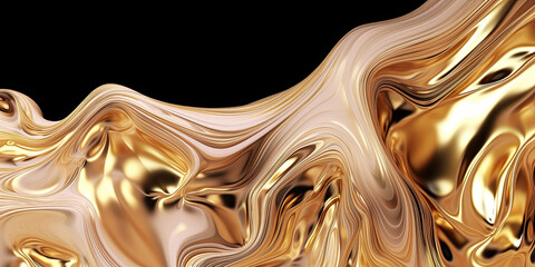 Wall Mural - Metallic golden swirls morphing abstract fluid art