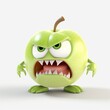 An illustration of a scary apple cartoon character with big eyes and an angry expression - AI generative. Perfect for children's illustrations and designs