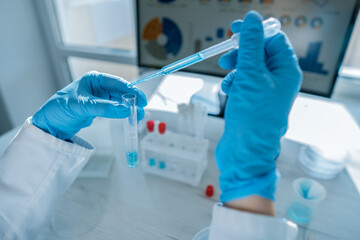 Poster - A medical professional who conducts tests for the presence of viruses and other pathogens in the laboratory to diagnose diseases and control their spread. Close-up view