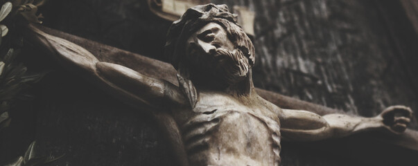 Wall Mural - Jesus Christ crucified (fragment of an ancient wooden sculpture) (details)