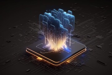 Poster - Generative AI of smart phone with microcircuit on black background
