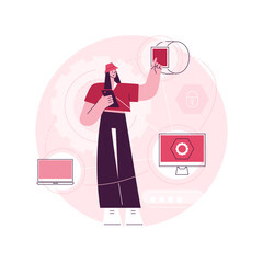 Poster - cross-device tracking abstract concept vector illustration. multi device use and reports, one user p