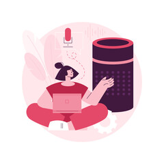 Poster - Smart speaker abstract concept vector illustration. Voice-activated smart assistant, virtual home automation hub, internet of things, integrated command device, touch navigation abstract metaphor.
